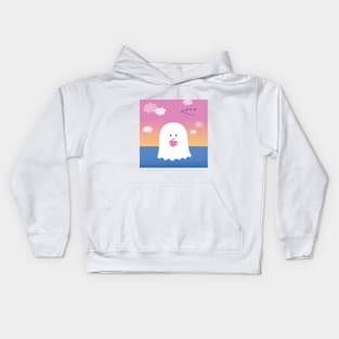 Gordie the Ghost (sunset) | by queenie's cards Kids Hoodie